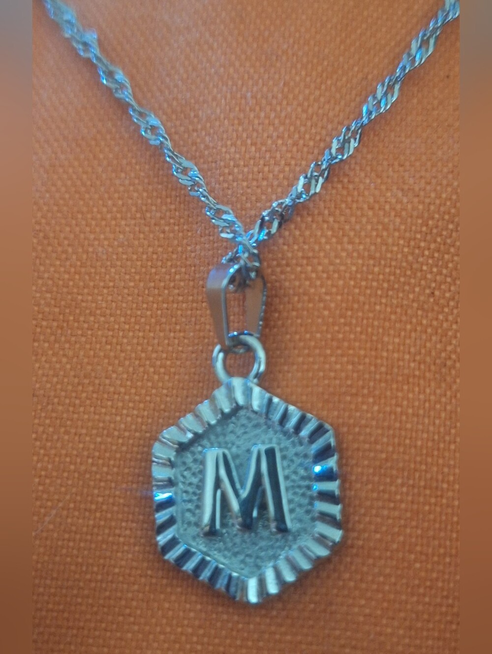 Oak & Ivy Boutique Stainless Silver Tone M Initial Adjustable Necklace NWOT.